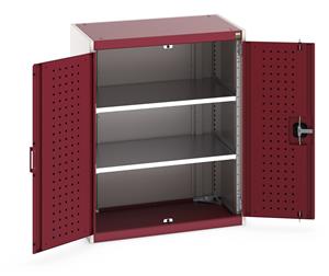 40012078.** Heavy Duty Bott cubio cupboard with perfo panel lined hinged doors. 800mm wide x 525mm deep x 1000mm high with 2 x100kg capacity shelves....